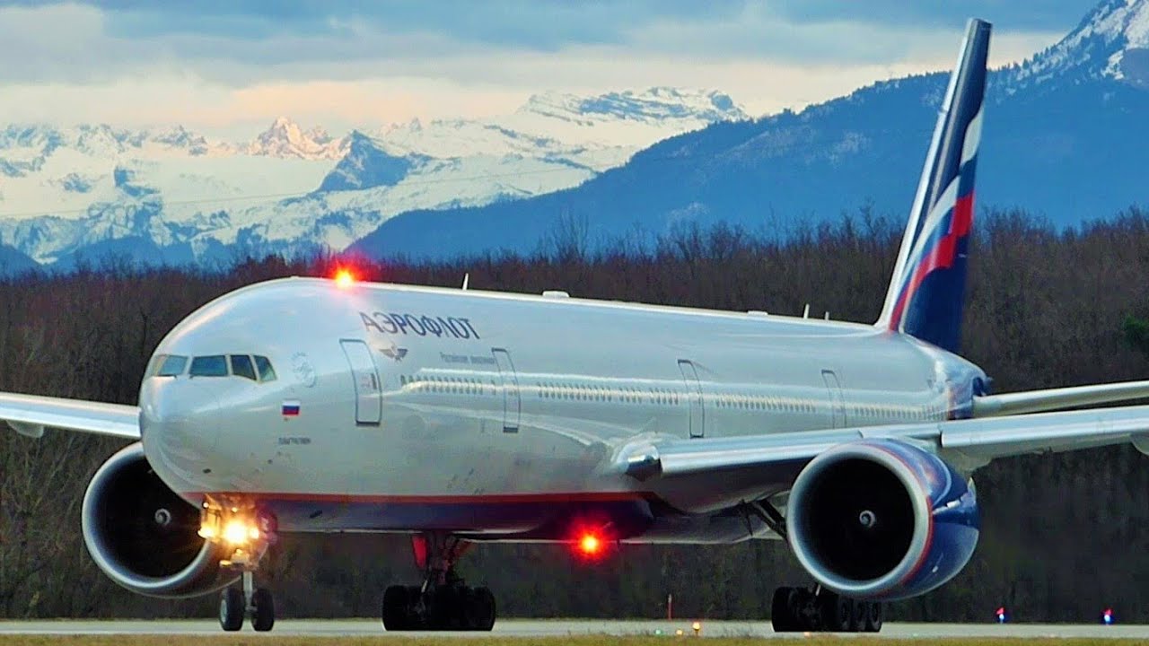 [FullHD] Aeroflot Boeing 777-300ER landing & spool up at Geneva/GVA/LSGG