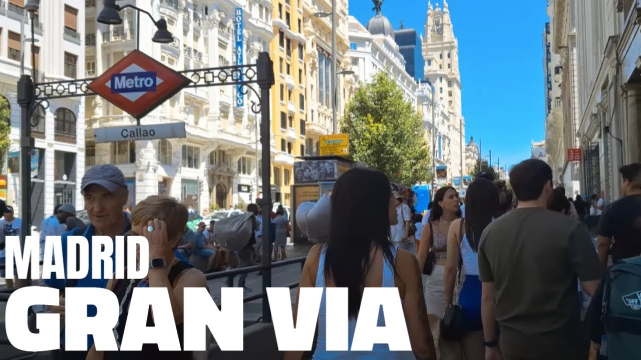 Summer in Madrid Spain, Gran Via Walking Tour | 4k HDR