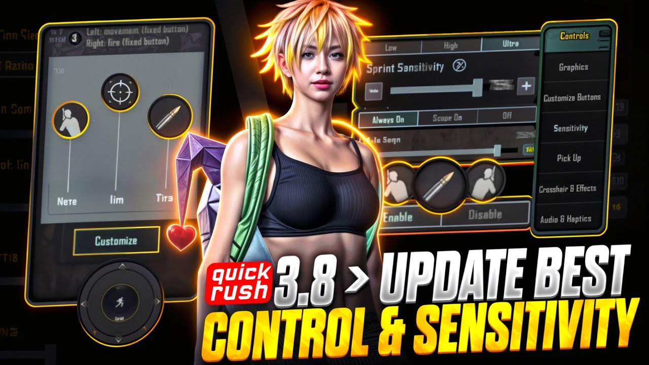 QUICK RUSH Sensitivity & Controls Video - BEST 3.8 All Settings [5 Finger Claw] | BGMI 1v4 Clutches