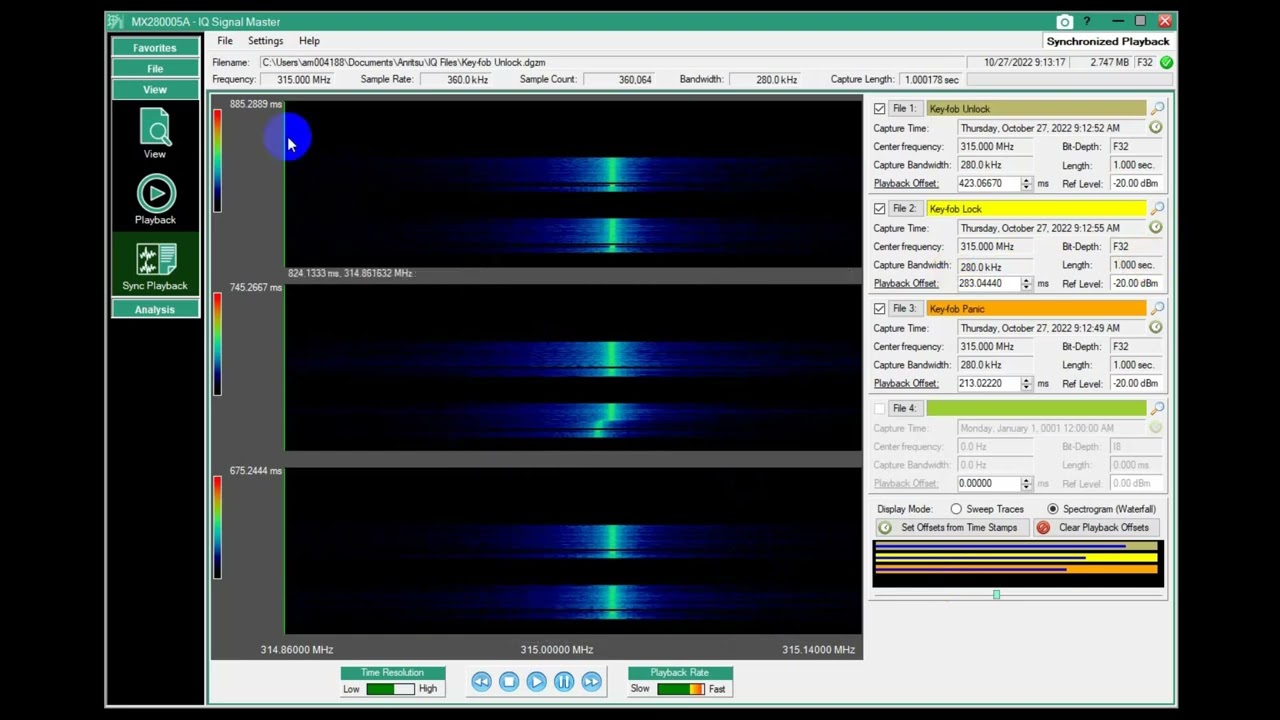 Anritsu IQ Signal Master MX280005A Analysis Software Synchronized Playback