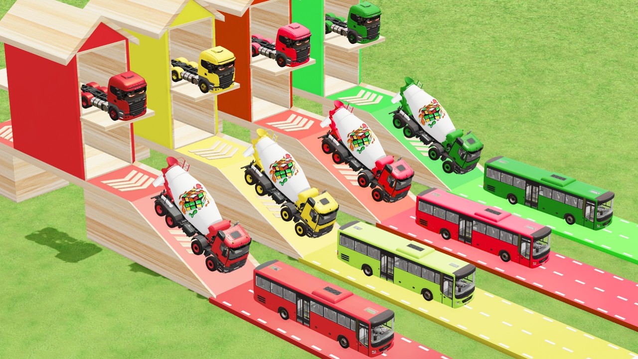 Garage with Colors - ALL MIXER TRUCK WITH DOUBLE FLATBED TRAILER TRUCK DAFF, TRUCK FMX