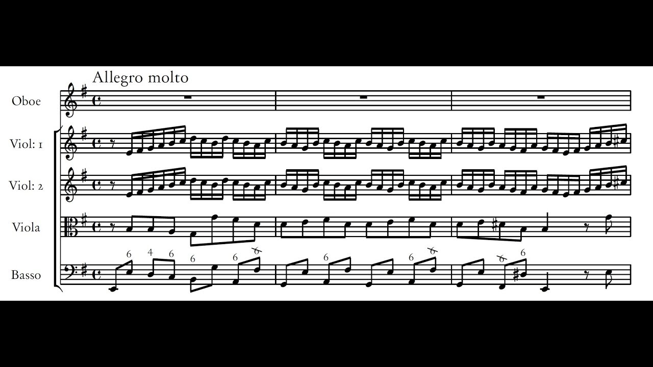 Telemann, Oboe concerto in E minor TWV 51:e1 - II: Allegro molto (score)