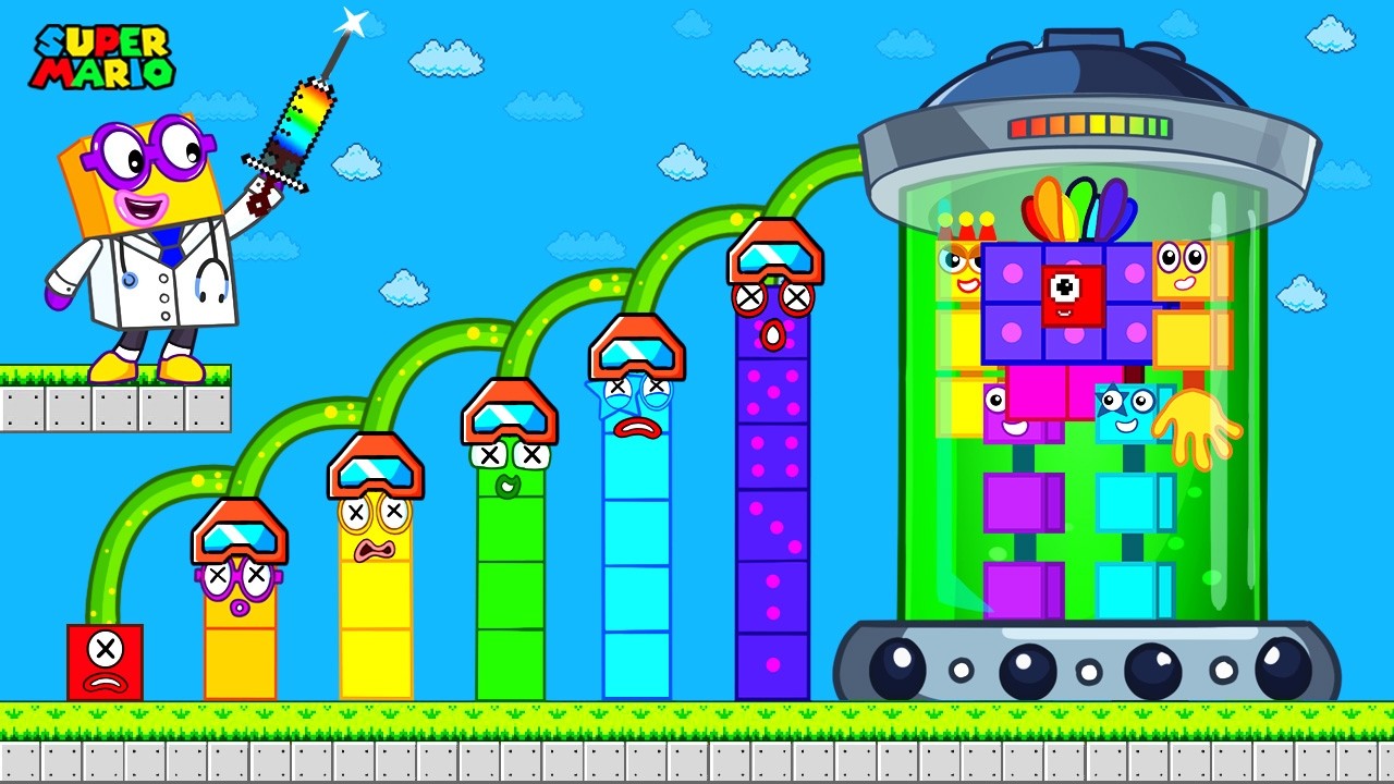 Mario and NumberBlocks 1: Giant Number 8 Octoblock Power Lab Escape!| Game Animation