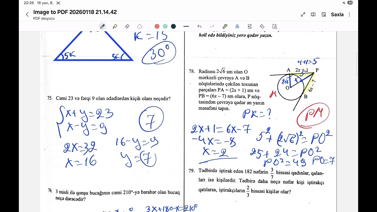 Güvən buraxılış  sınaq 9/ sinif 9 açıq suallar/ Riyaziyyat 