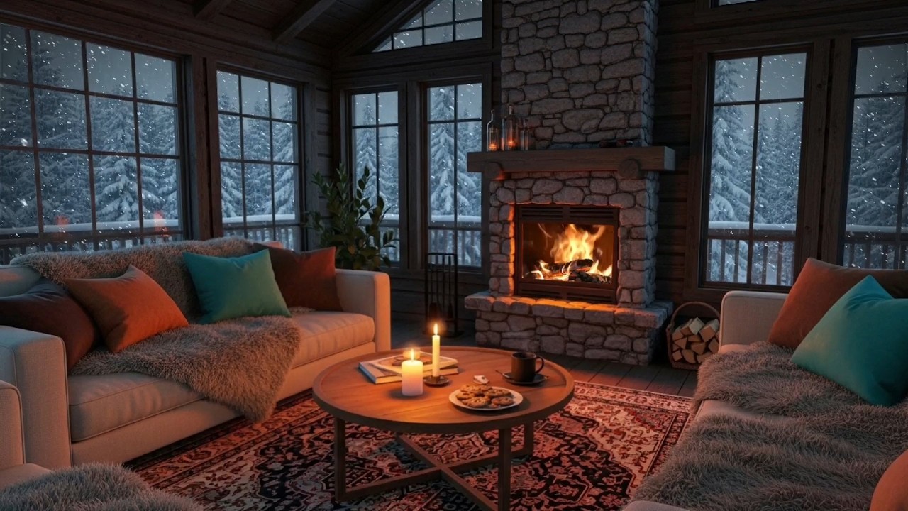 Cozy Winter Cabin Jazz ☕ Relaxing Fireplace Ambience & Smooth Jazz Music for Study & Sleep