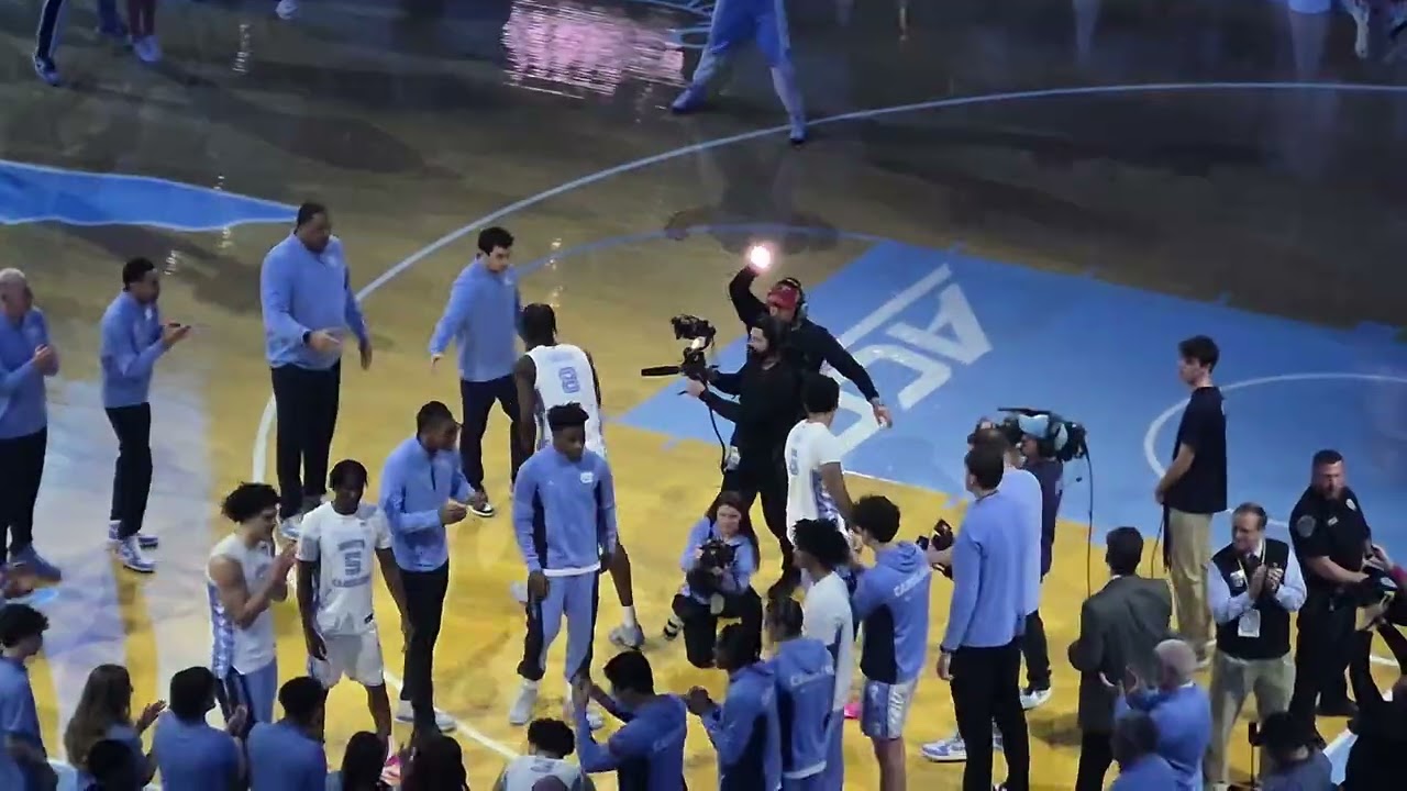 Starting lineup presentation before UNC's win over Duke
