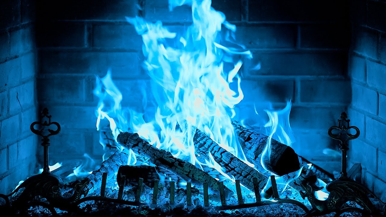🔥 Fireplace 4K UHD. Blue Background & Fire Sounds. Fireplace Burning