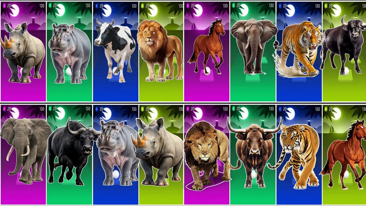 Rhino 🦏🆚 Behemoth 🆚 Cow🐄🆚 Lion 🔴Tiles Hop EDM Rush →
