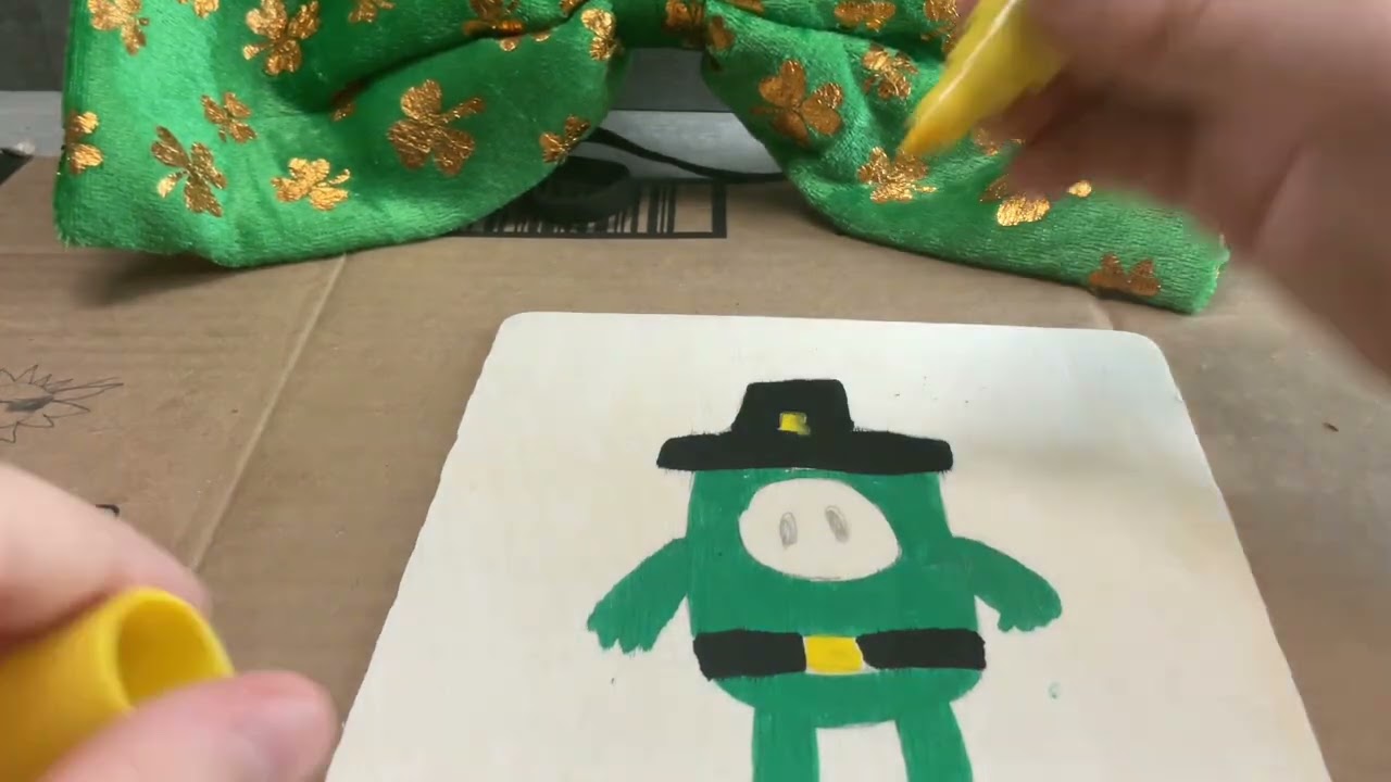 ￼ me drawing Saint Patrick’s Day fall Guy character ￼