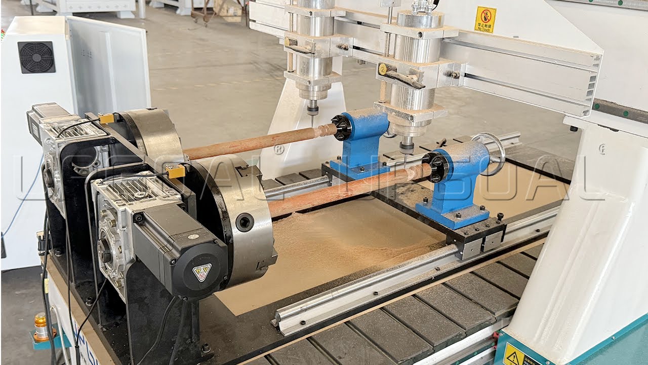 Small 2 Heads 2 Rotary Axis 4 Axis CNC Router Engraving Machine