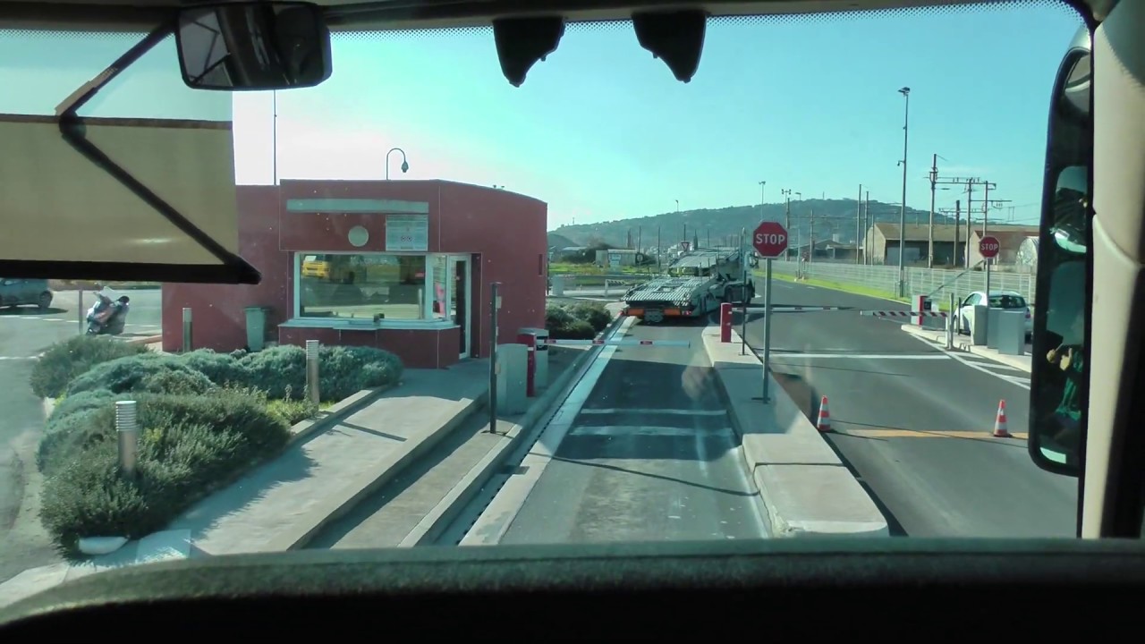 driver view driving into and through the commercial port (Port de Commerce) of S&egrave;te, France