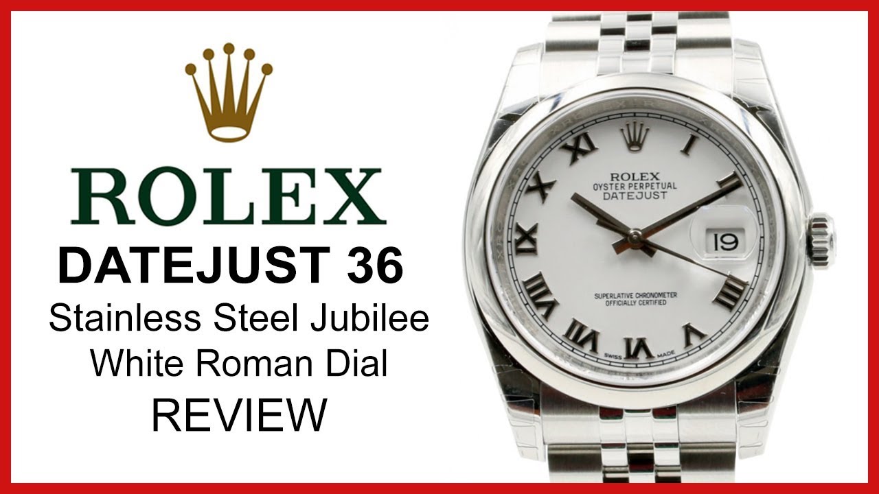 Rolex DATEJUST 36: white roman Dial, smooth Bezel, steel jubilee Bracelet - REVIEW 116200