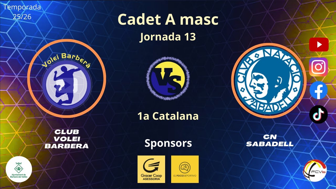 Cv Barberá vs Cn Sabadell, Cadet A Masculí, J13, 11/1/26, 1a Catalana, #Aymibarberà!!