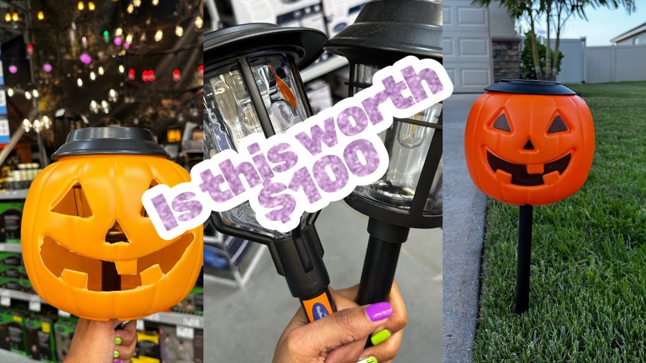 How To Make A Pumpkin Lantern with $2 Plastic Pumpkins from Walmart and Solar Driveway (Path) Lights