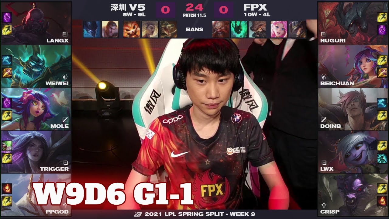 V5 vs FPX - Game 1 | Week 9 Day 6 LPL Spring 2021 | Victory Five vs FunPlus Phoenix G1