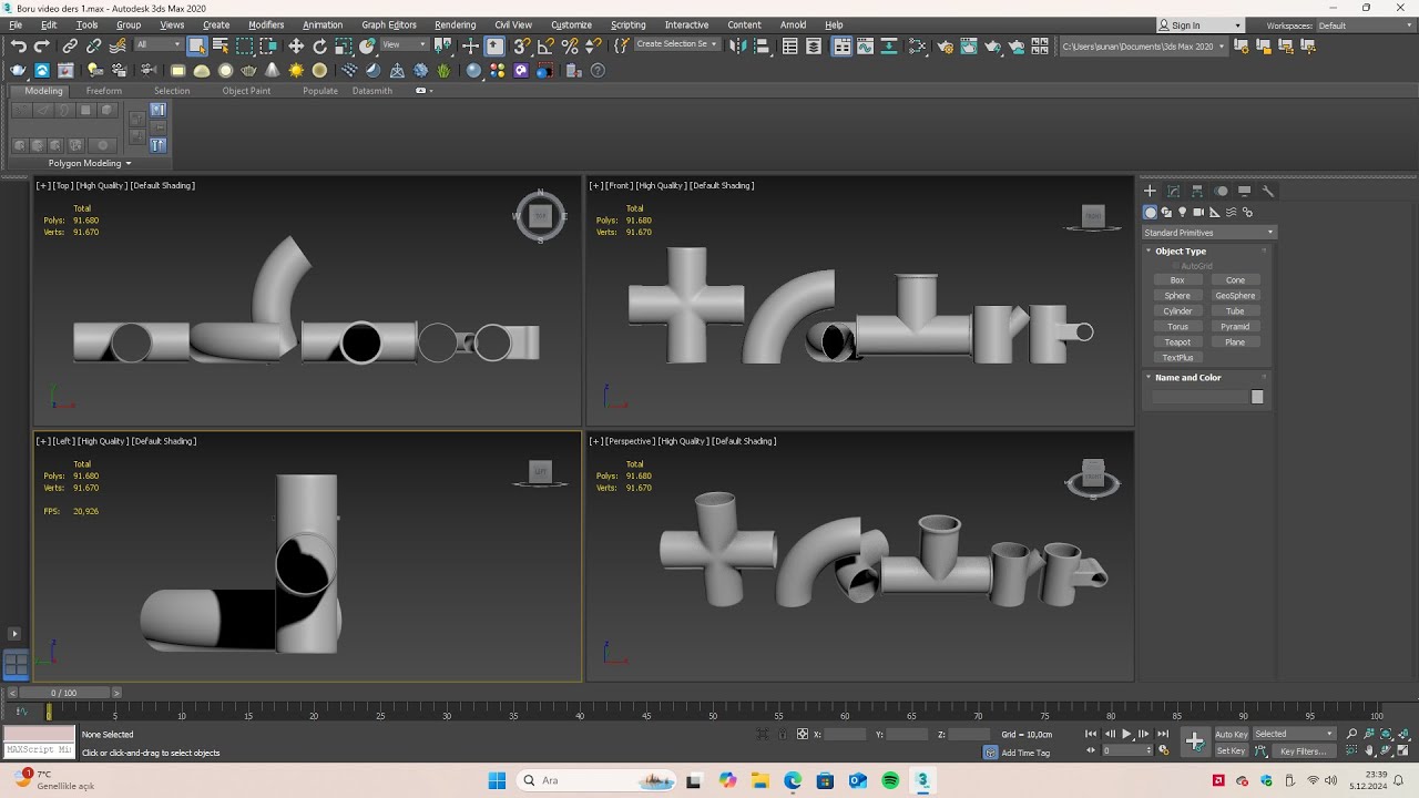 3Ds Max plastik/metal boru modelleme (Türkçe anlatım)