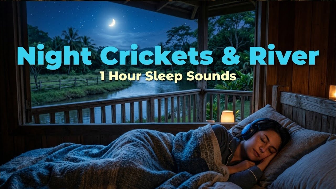Crickets & Flowing River at Midnight for Sleeping | 60 Minutes Real Night Nature Sounds
