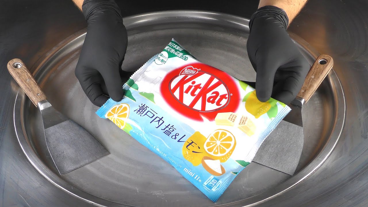 ASMR - KitKat Ice Cream Rolls | how to make rolled fried Ice Cream with Kit Kat Lemon Chocolate Bar
