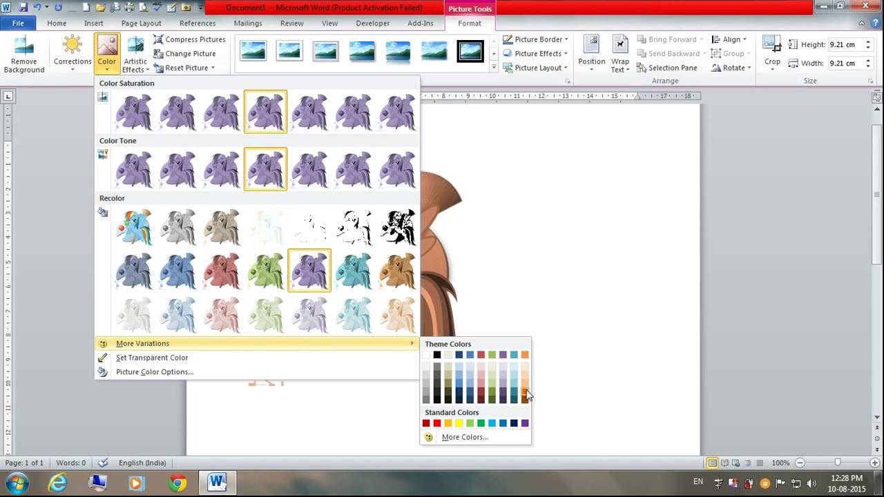 How to Change Color of a Picture in MS Word