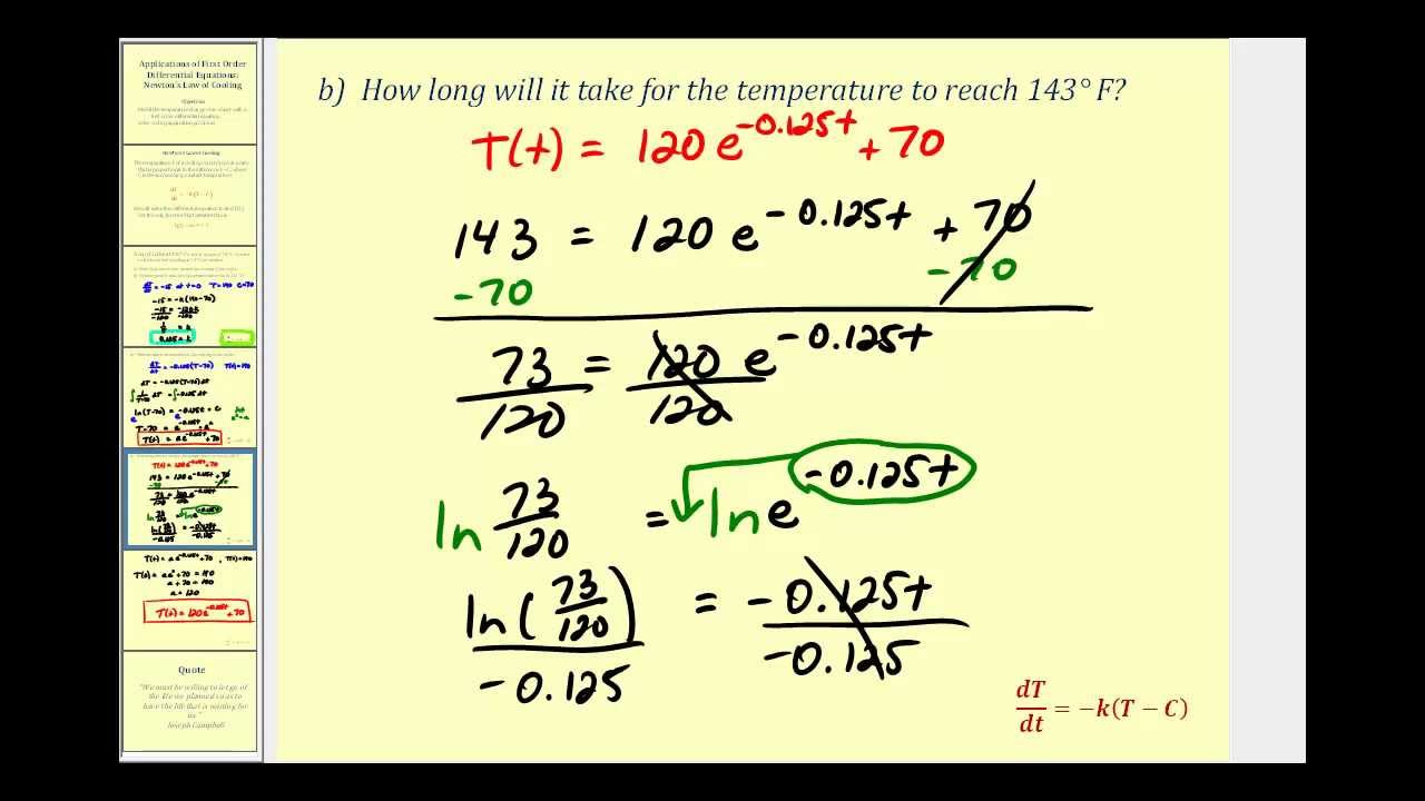 Applications of First Order Differential Equations - Newton's Law of Cooling