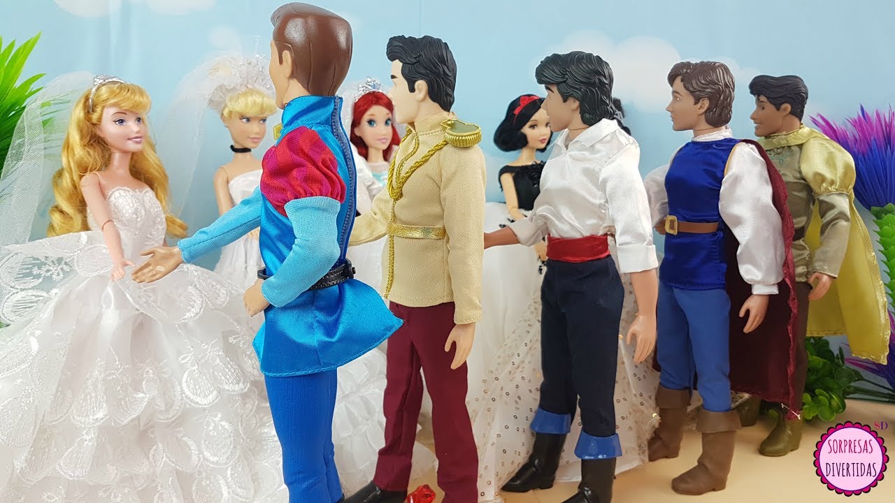 Princesas Disney se casan: Ariel, Aurora, Blancanieves, Cenicienta y Tiana - Vestidos para muñecas