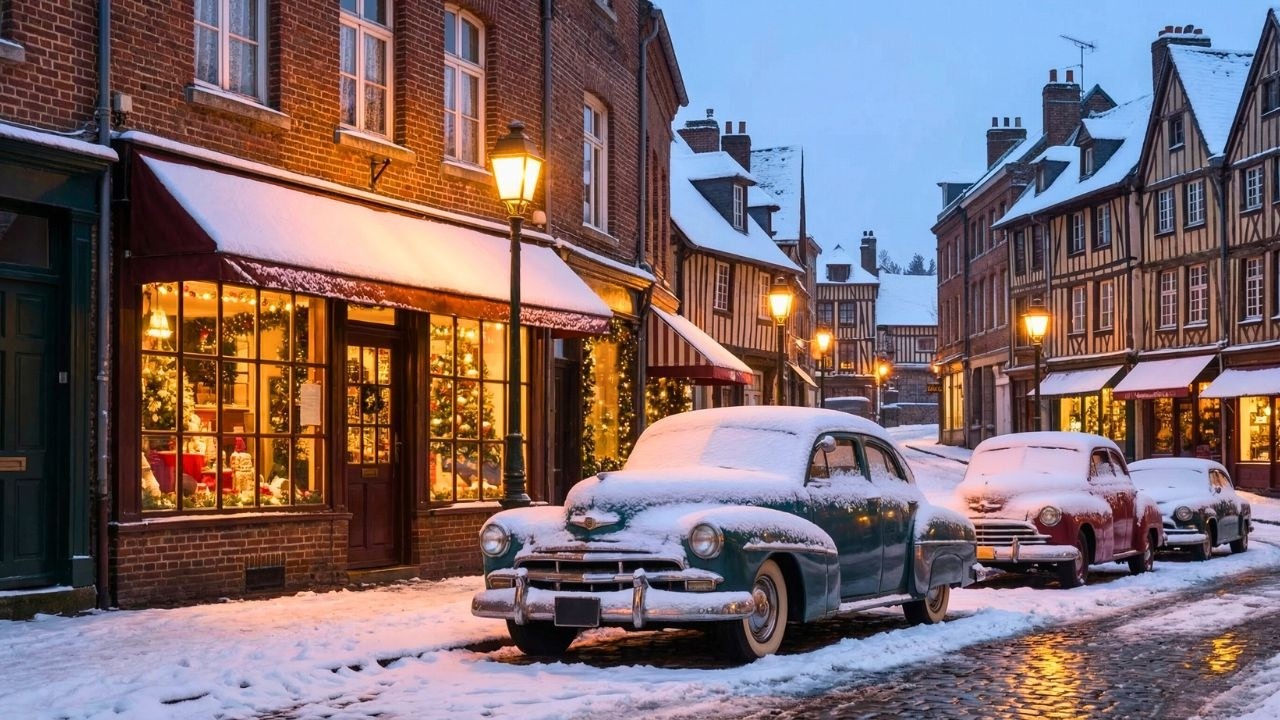 Classic Winter Jazz Piano in a Snowy Street Ambience for Relaxing