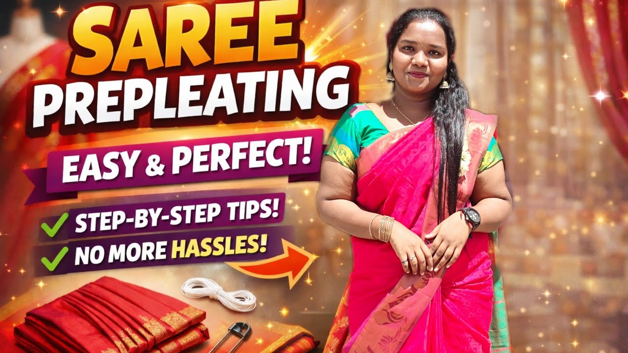 Saree pre-Pleating🥻 NEW TECHNIQUES FOR BEGINNERS  | Fluffy pleated Box folding for Beginners