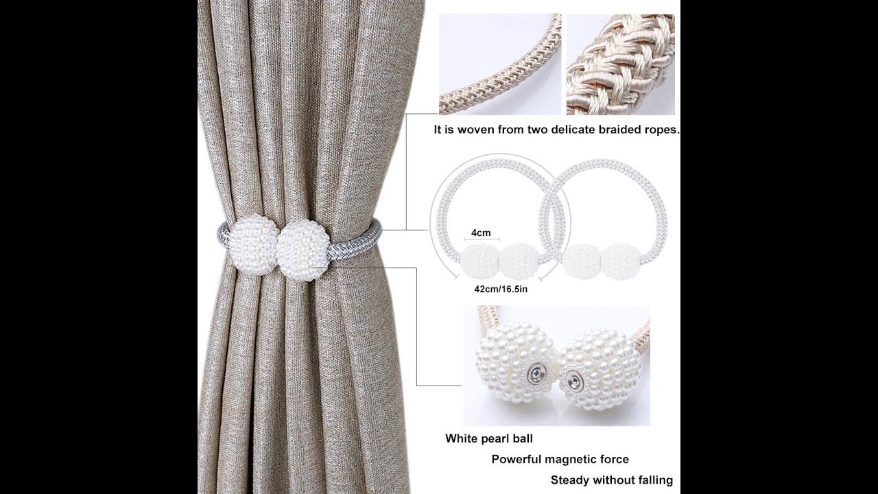 jiuhao Magnetic Curtain Tiebacks, 2Pcs Curtain Tie Backs Clips Rope Holder Buckles Small Bead Pretty