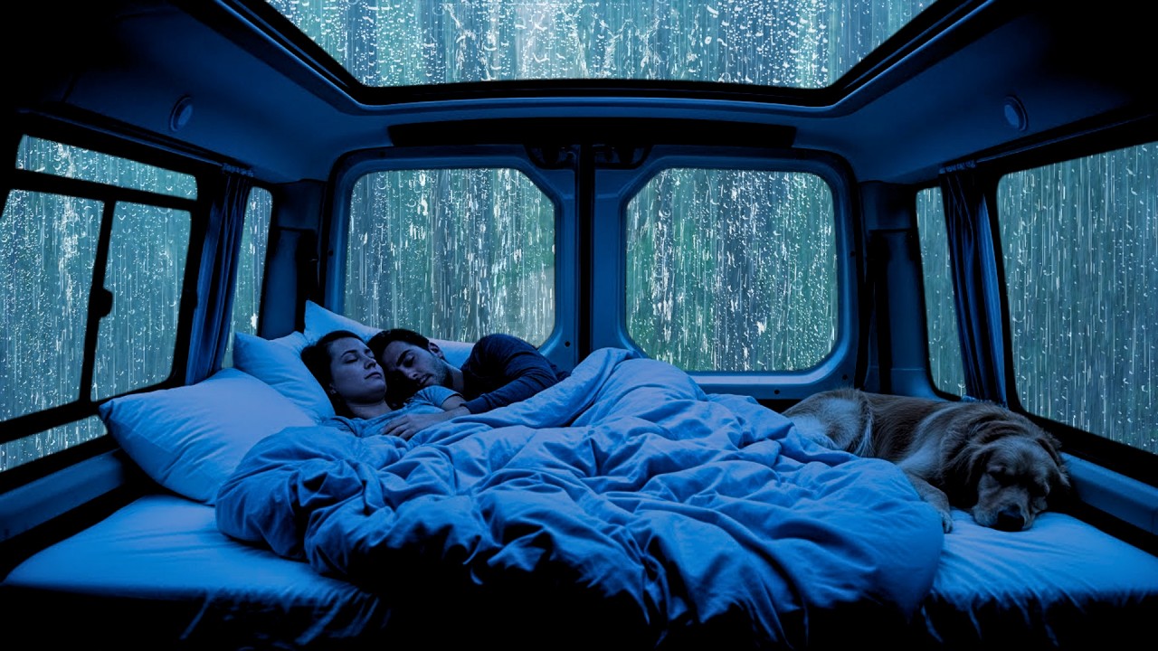 ASMR Sommeil profond en van ⛈️ Nuit romantique en camping-car avec un animal endormi