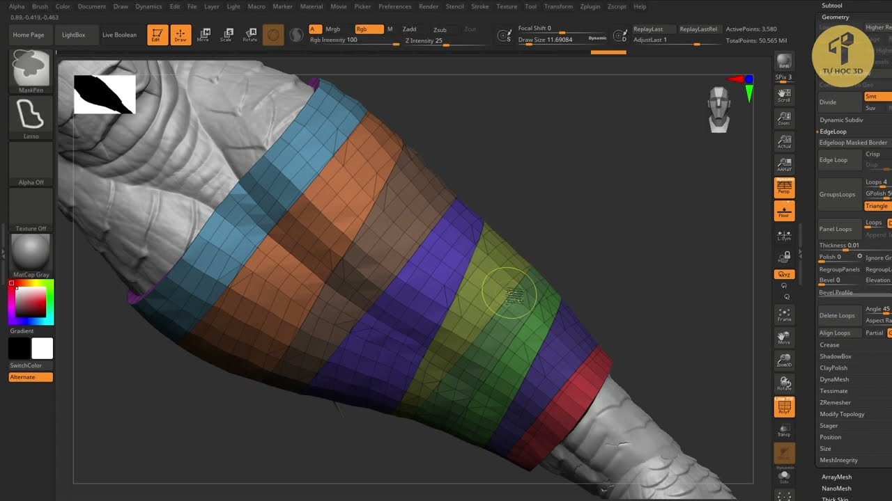 Tự Học 3D Online - Cách làm băng quấn tay trên Zbrush - Zbtush Tutorial #zbrush