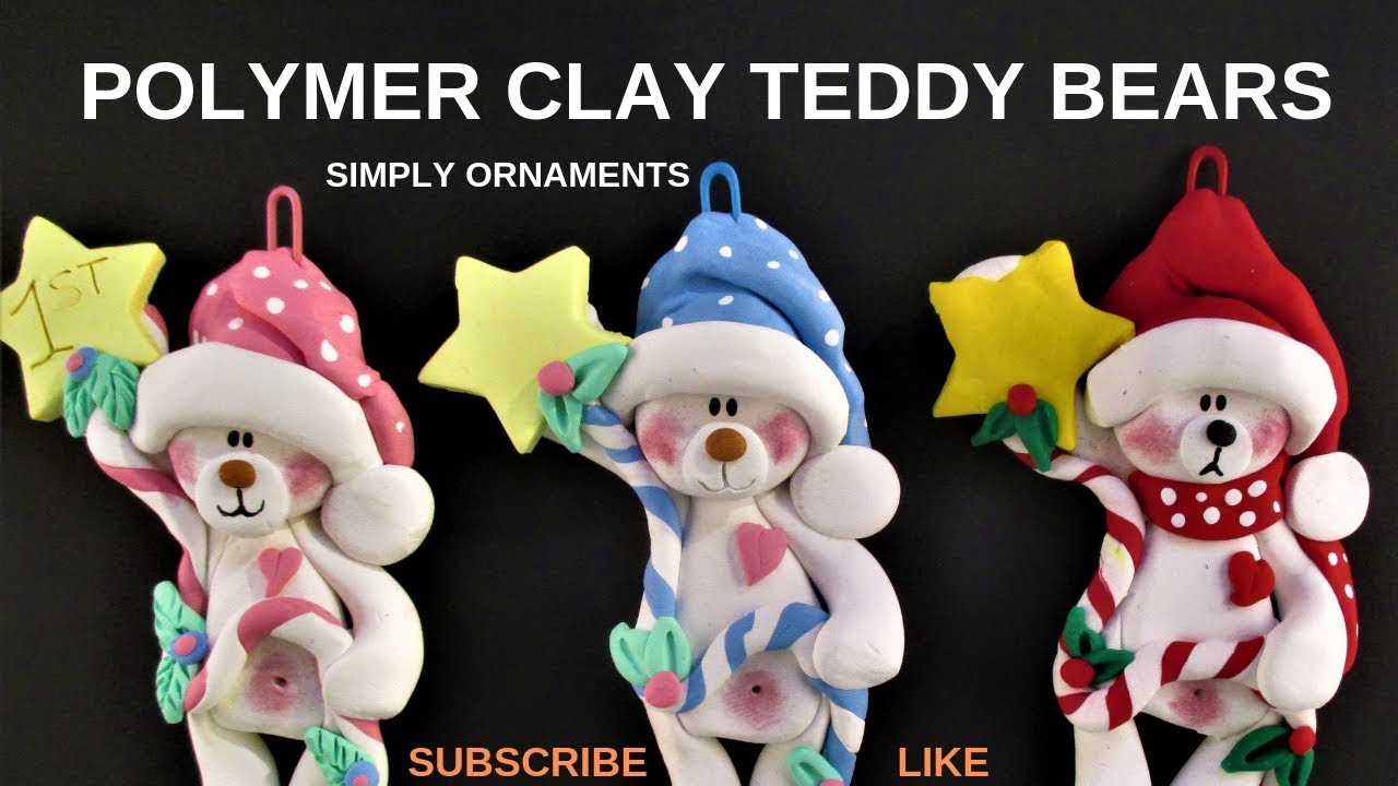 Polymer clay teddy bear holding a star