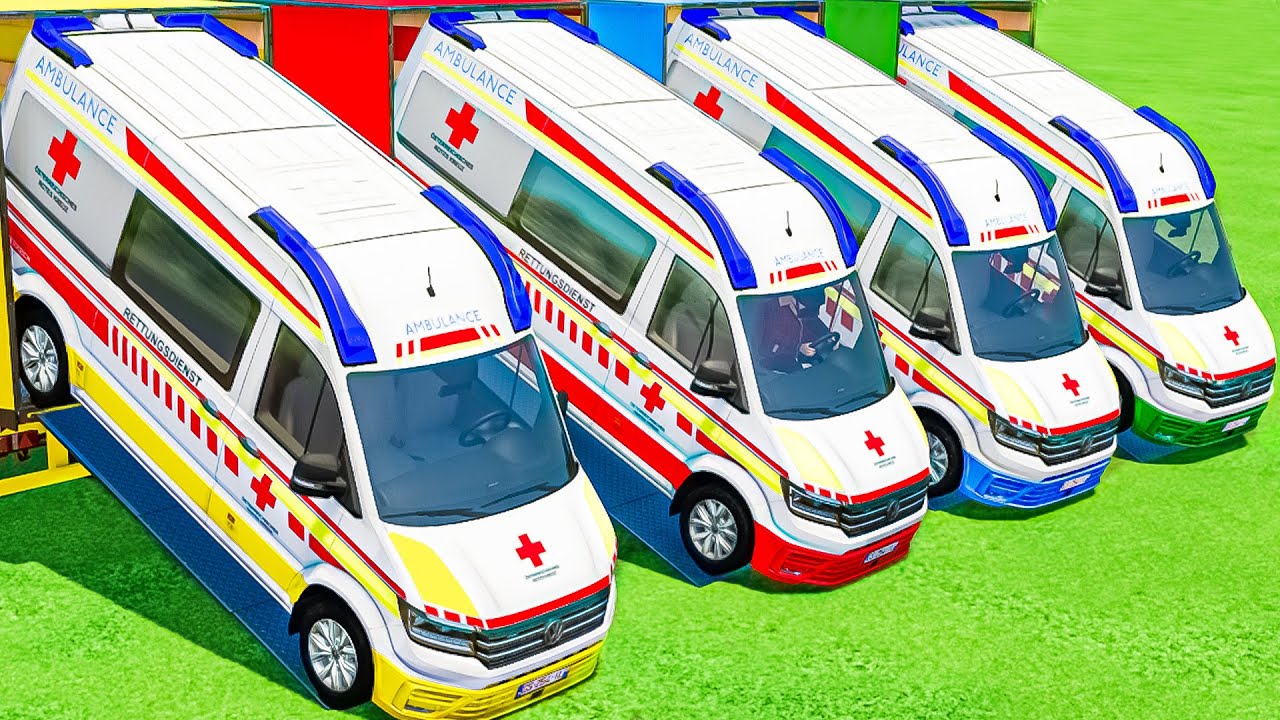 ALL AMBULANCE OF COLORS ! TRANSPORTING COLOR AMBULANCE CARS TO GARAGE  ! Farming Simulator 22