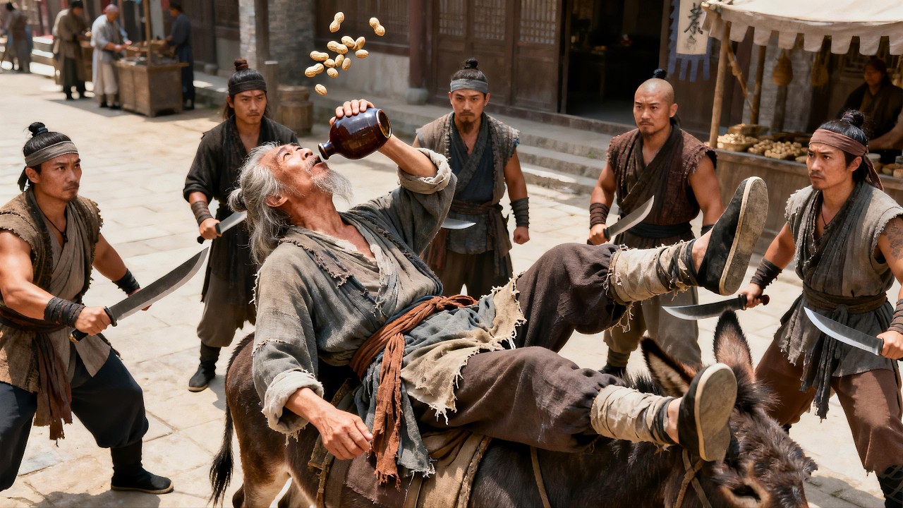 Kung fu film! The old man on a donkey is a top master, single-handedly beating all in 5 seconds!