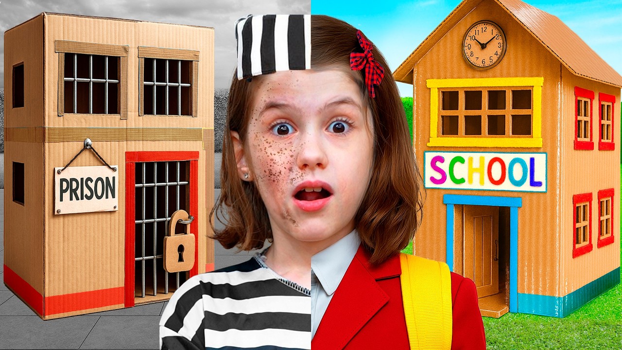 Eva and Kids Escape from the cardboard School