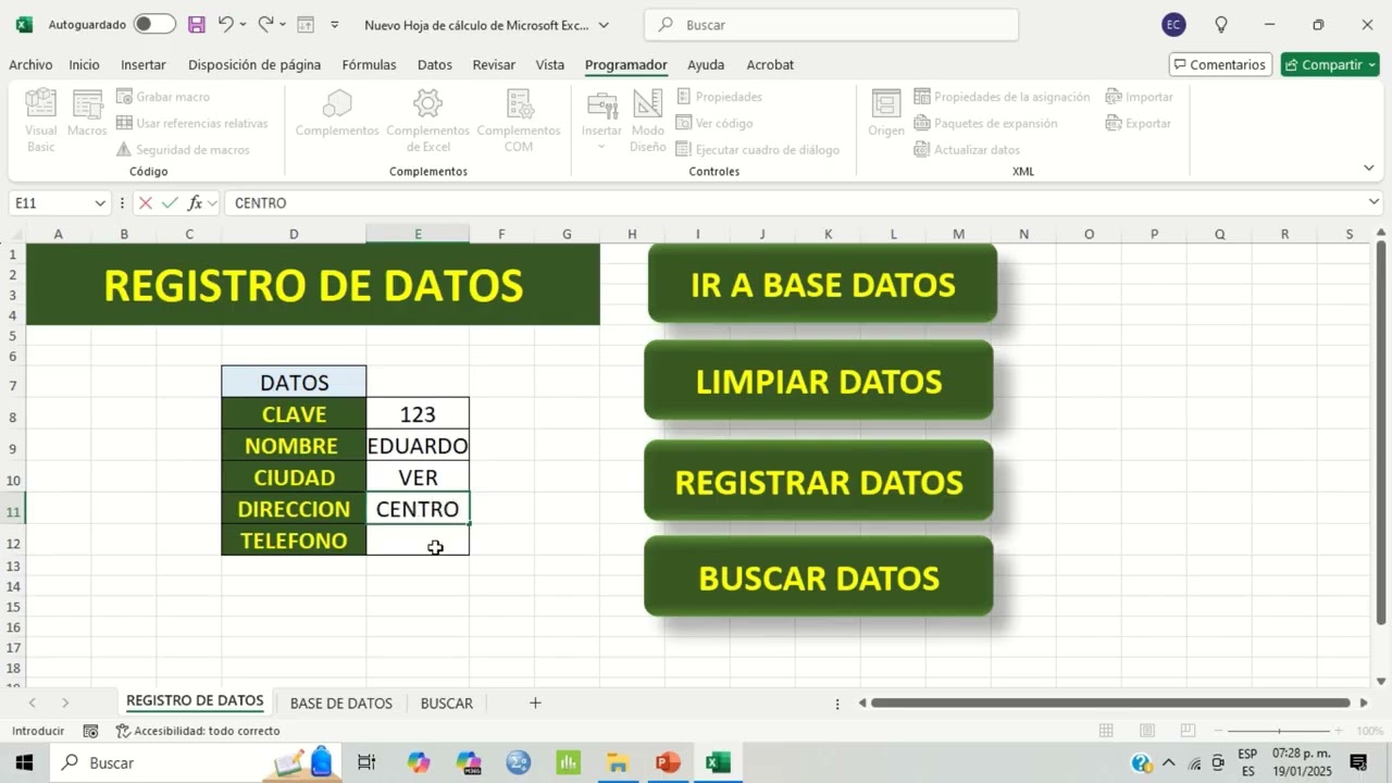 Crear base de datos en excel