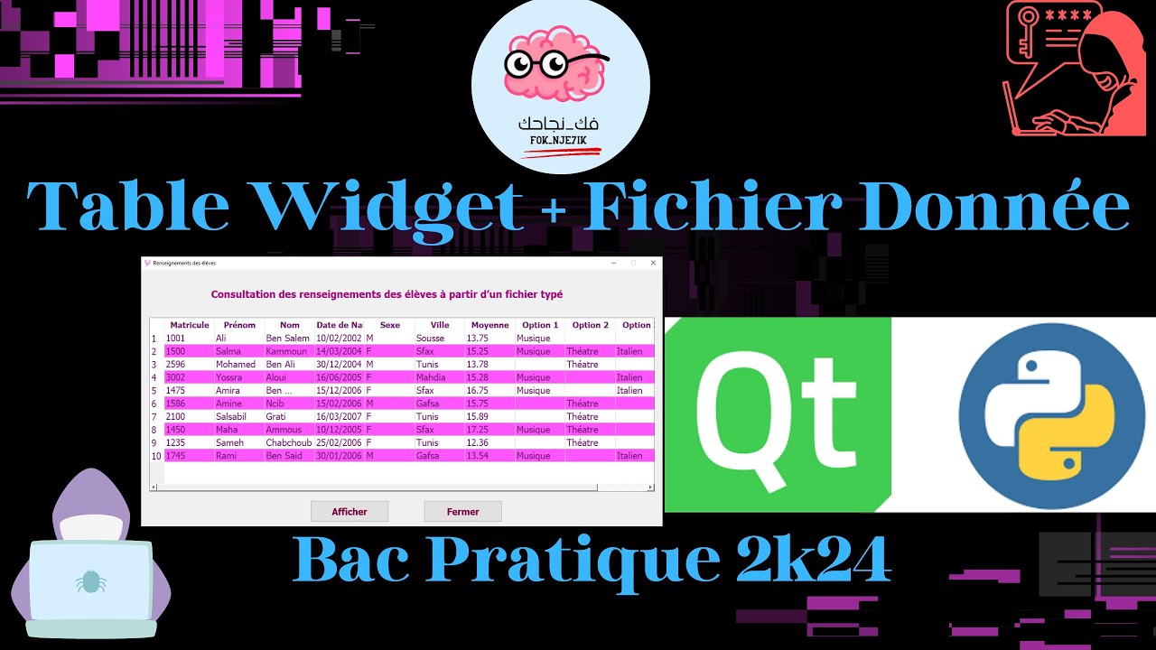 Astuce 1 || Qt Désigner TableWidget avec Fichiers données [ Bac info ]