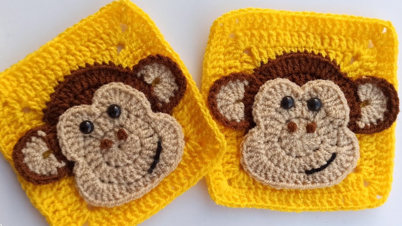 موتیف میمون .🙊🙉🙈 موتیف هشتم از حیوانات جنگل  #grannysquare #monkeymotif #monkey  #میمون #قلاببافی