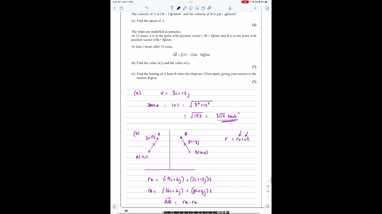 IAL Edexcel Oct 2022 M1 Q8, Vectors, Vector Equation of a Line, Nick Peters
