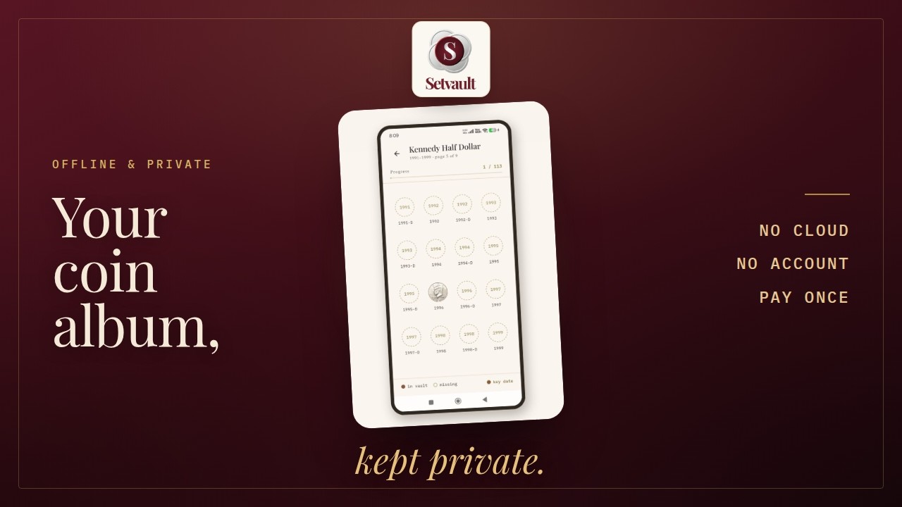 Setvault &mdash; The App for Coin Collectors & Numismatists