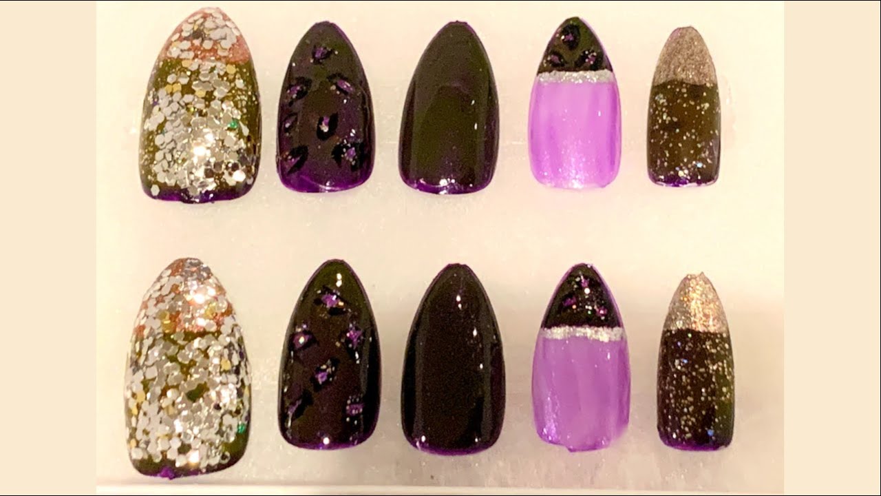 Purple French Stiletto Tip | Leopard Nail Art | Press On Nails