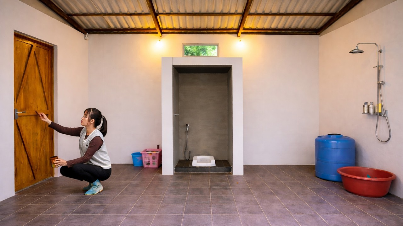 A Perfect Finish – The woman had furnished the bathroom fully and a sturdy wooden door