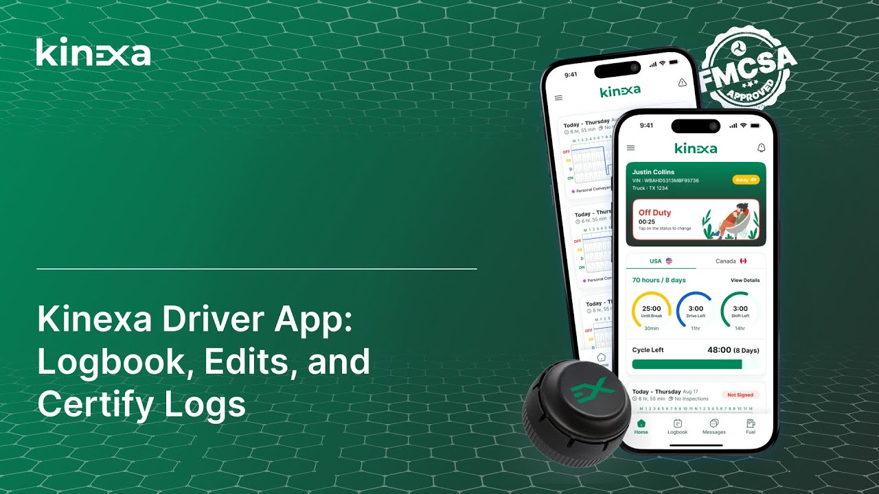 Kinexa Driver App  Logbook, Log Edits, and Certify Logs Guide   English