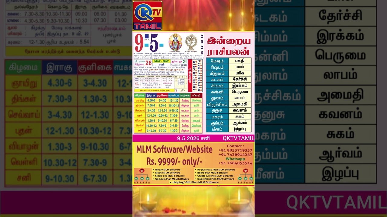 Панчангам, 9 мая 2026 г. &mdash; Тамильский календарь #qktvtamil #panchangam #tamilpanchangam
