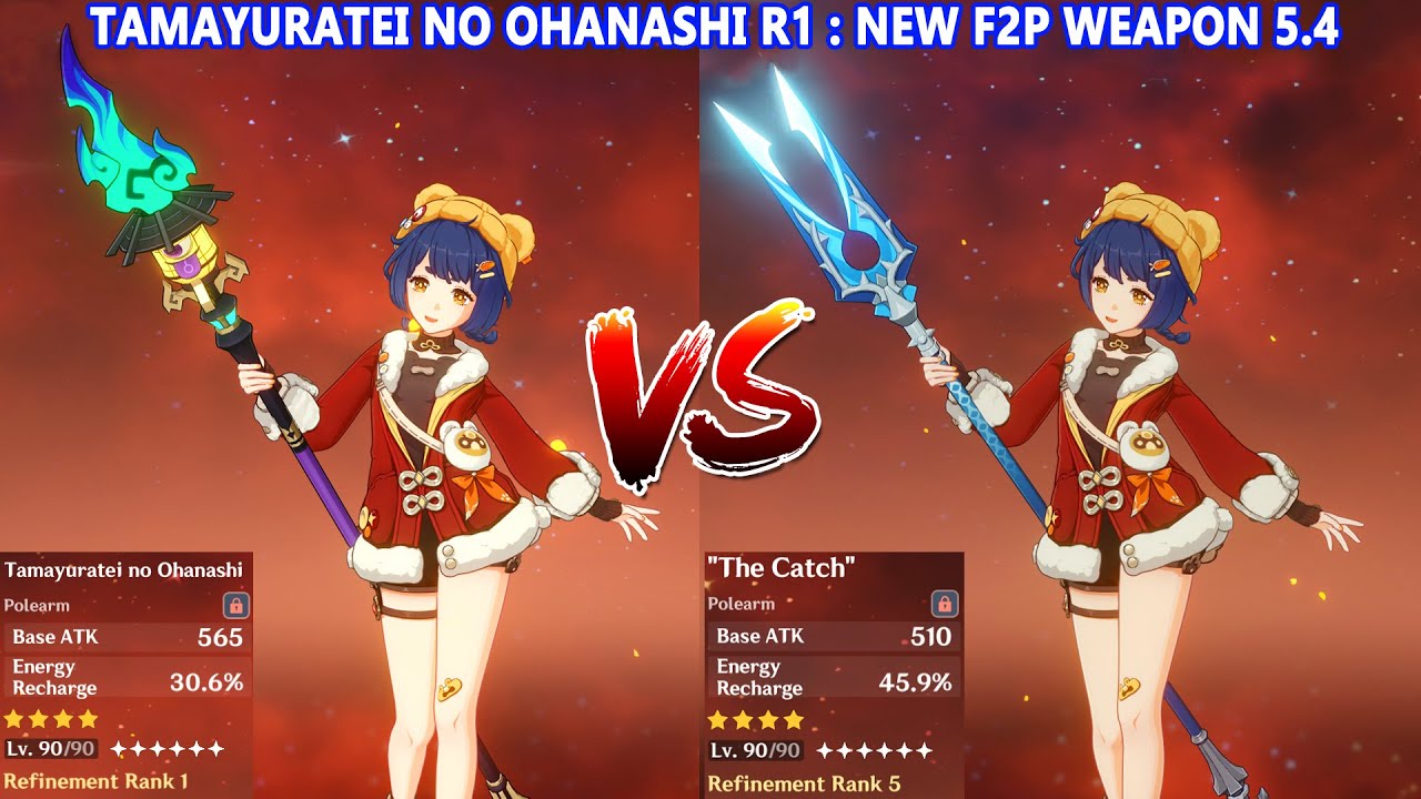 Xiangling Tamayuratei no Ohanashi R1 vs The Catch R5 DMG Comparison | New F2P Weapon 5.4