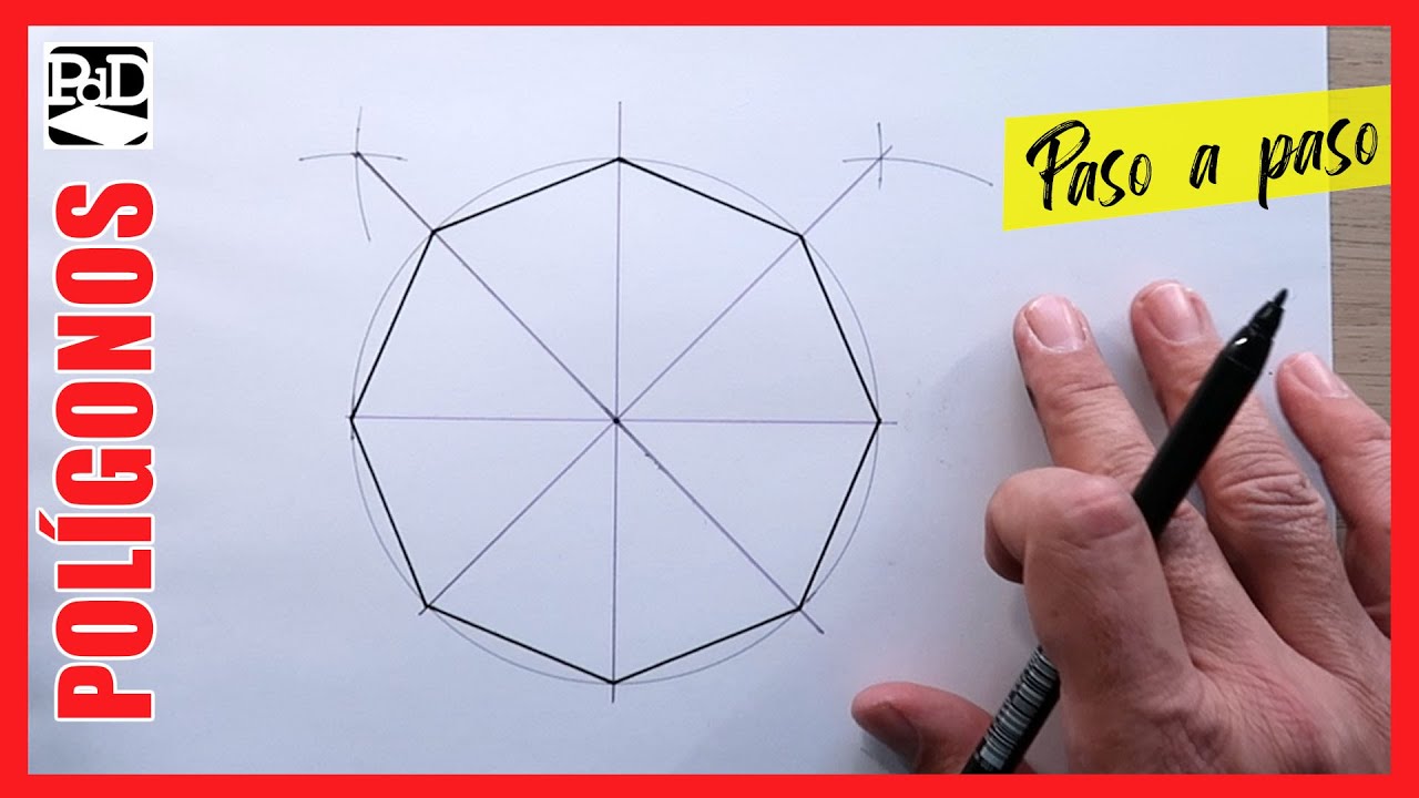 Octógono Inscrito en Circunferencia. Dibujo Técnico sobre papel paso a paso.