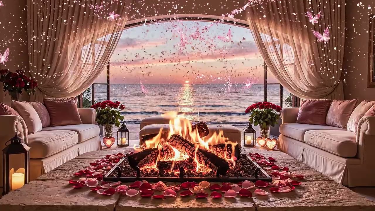 Relaxing Evening by the Ocean 🌊 Soft Jazz & Crackling Fire [4K 2026]... #sleepmusic #relaxingjazz