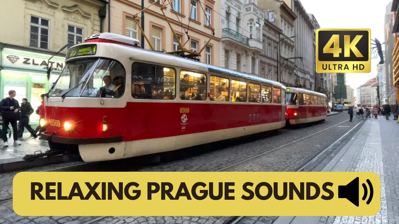 20 Min of Relaxing Prague Sounds: Tram, People [ASMR] [4K] 💆‍♂️