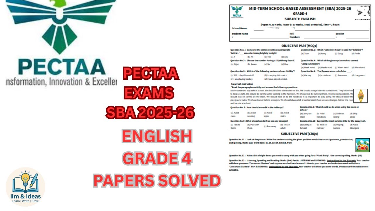 GRADE 4 ENGLISH PAPER PECTAA SBA MID TERM 2025-26