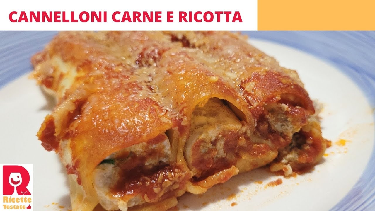 Ricetta facile dei cannelloni al forno ripieni con carne e ricotta