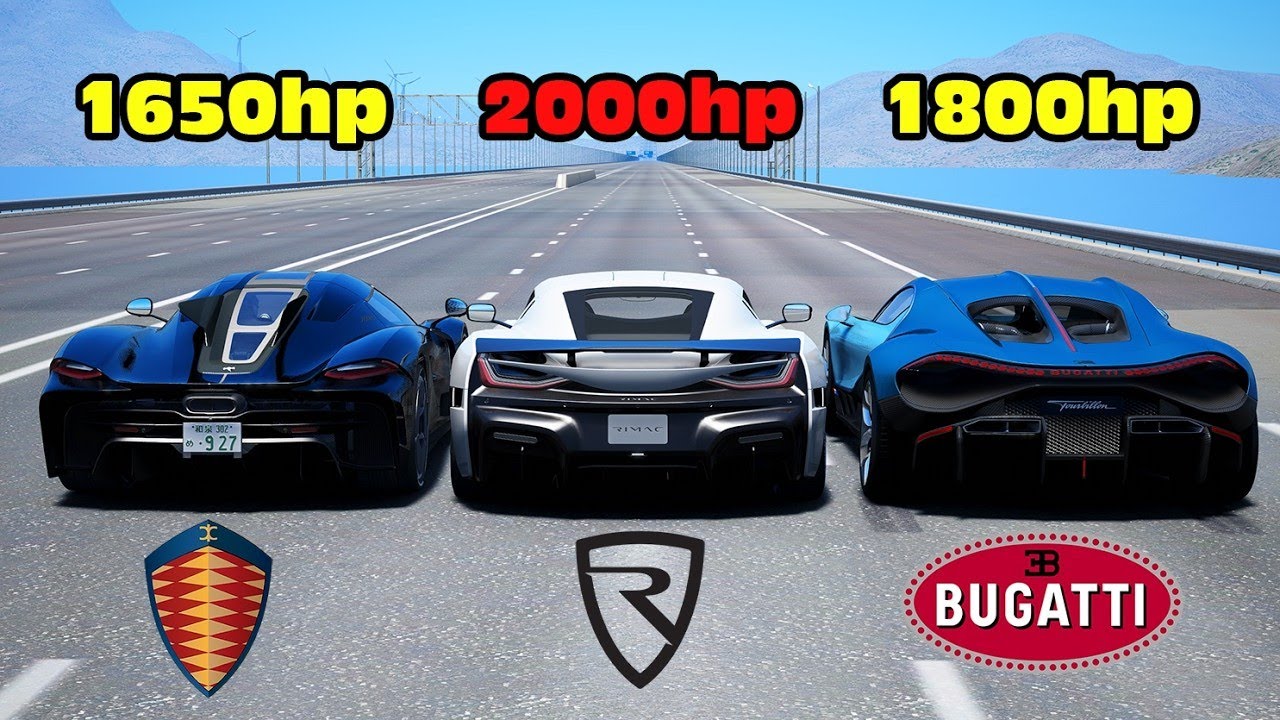 2000HP Rimac Nevera vs Tesla Roadster vs Bugatti Tourbillion vs Koenigsegg Absolut DRAG RACE